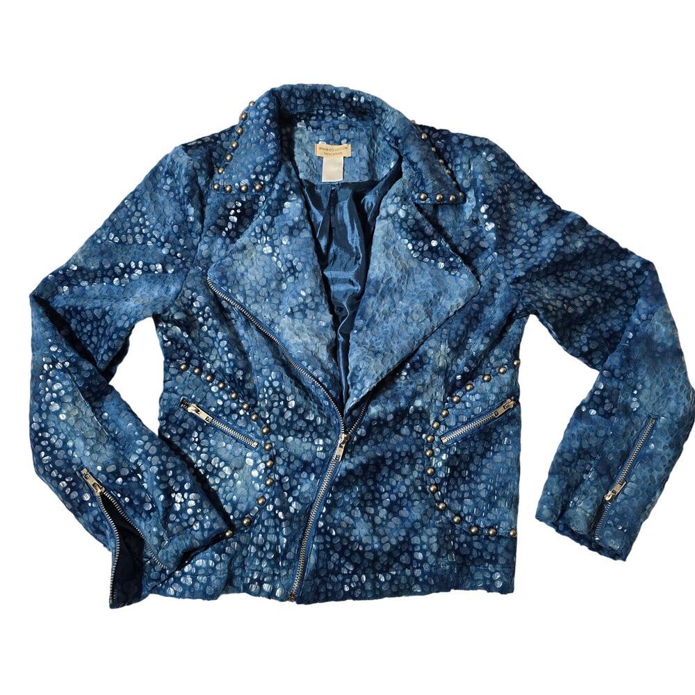Moon Collection Womens Blue Zip Up Jacket Size Medium